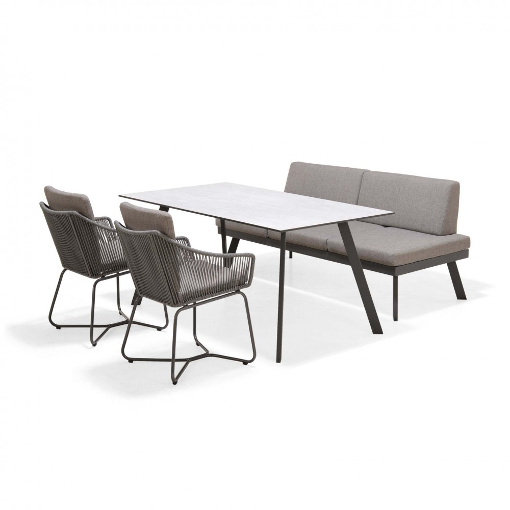 2. Opal 2-seater sofa set, wcsh 8888, table 160x90cm, 75h, ALU MGR, HPL LBL, STL GPH, ROP WWL 4R, 3030000000, 3031100000, 3036600000